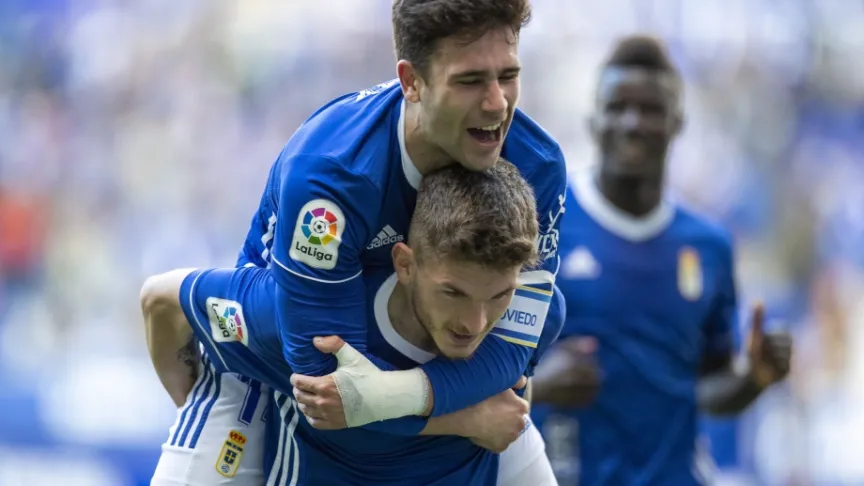 Jimmy y Viti Rozada, celebrando uno de los goles ante la SD Amorebieta. 
